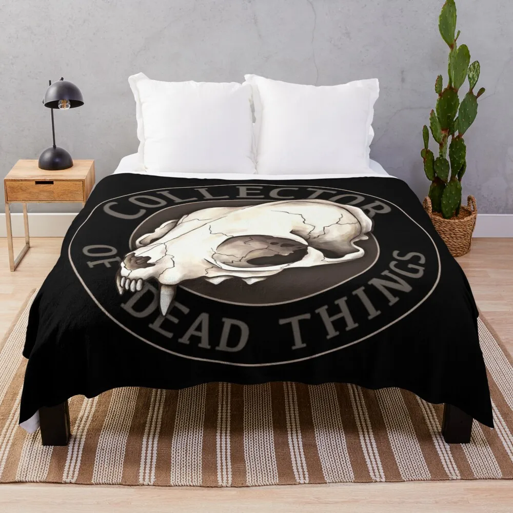 COLLECTOR OF DEAD THINGS - Vulture Culture Cat Skull Taxidermy Feline Skull Gothic Oddities and Curiosities Curio  Throw Blanket