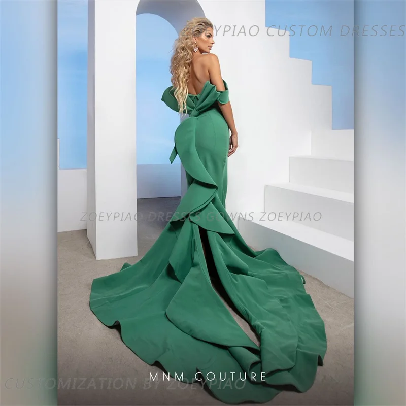 Elegant Green Off Shoulder Short Sleeves Mermaid Stain Evening Dresses Long Floor Length Prom Gowns Formal Occasions 2024