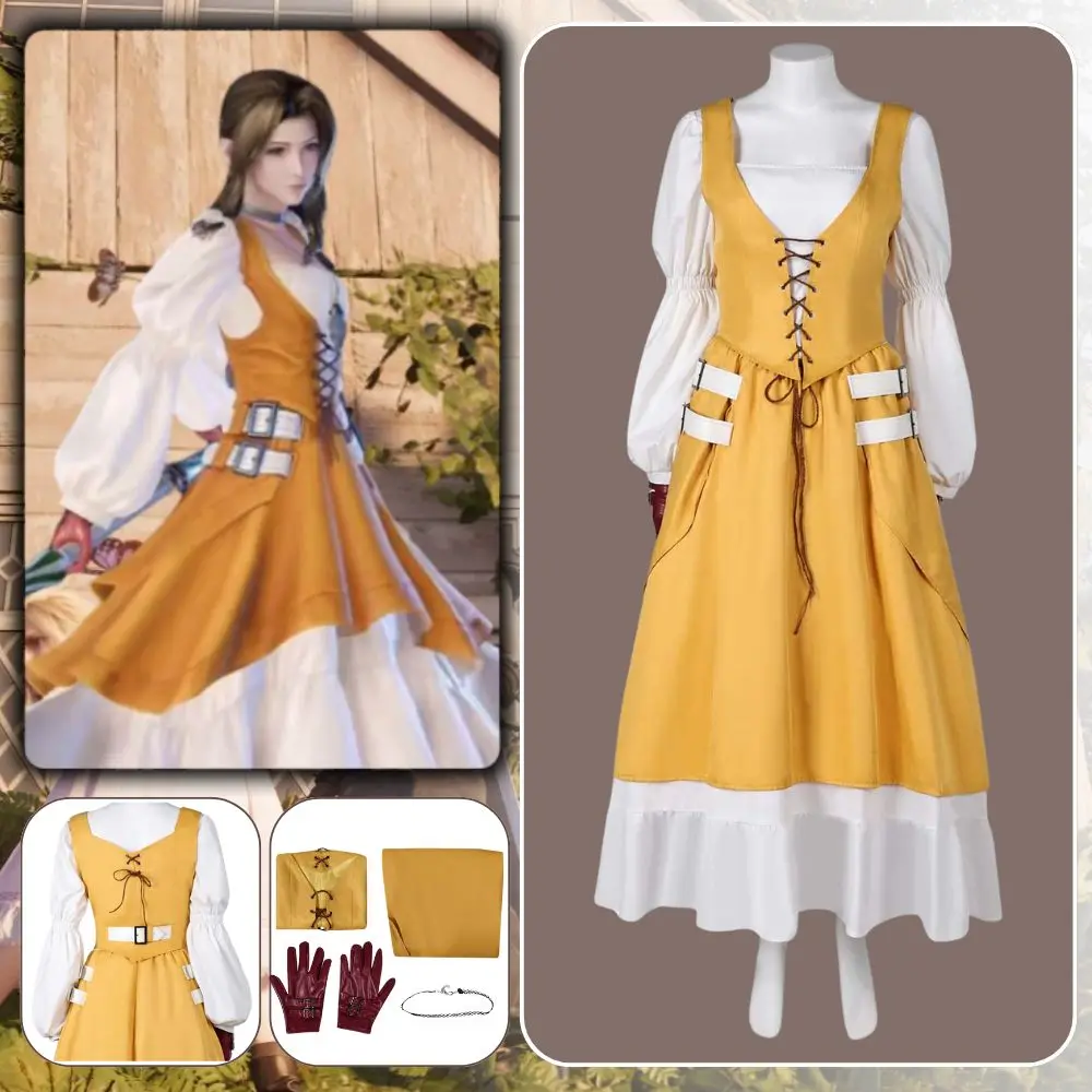 

Aerith Cosplay Costume Game Final Fantasy Cosplay Yellow Dress Suit Disguise For Female Women Adult Halloween Carnival Suit