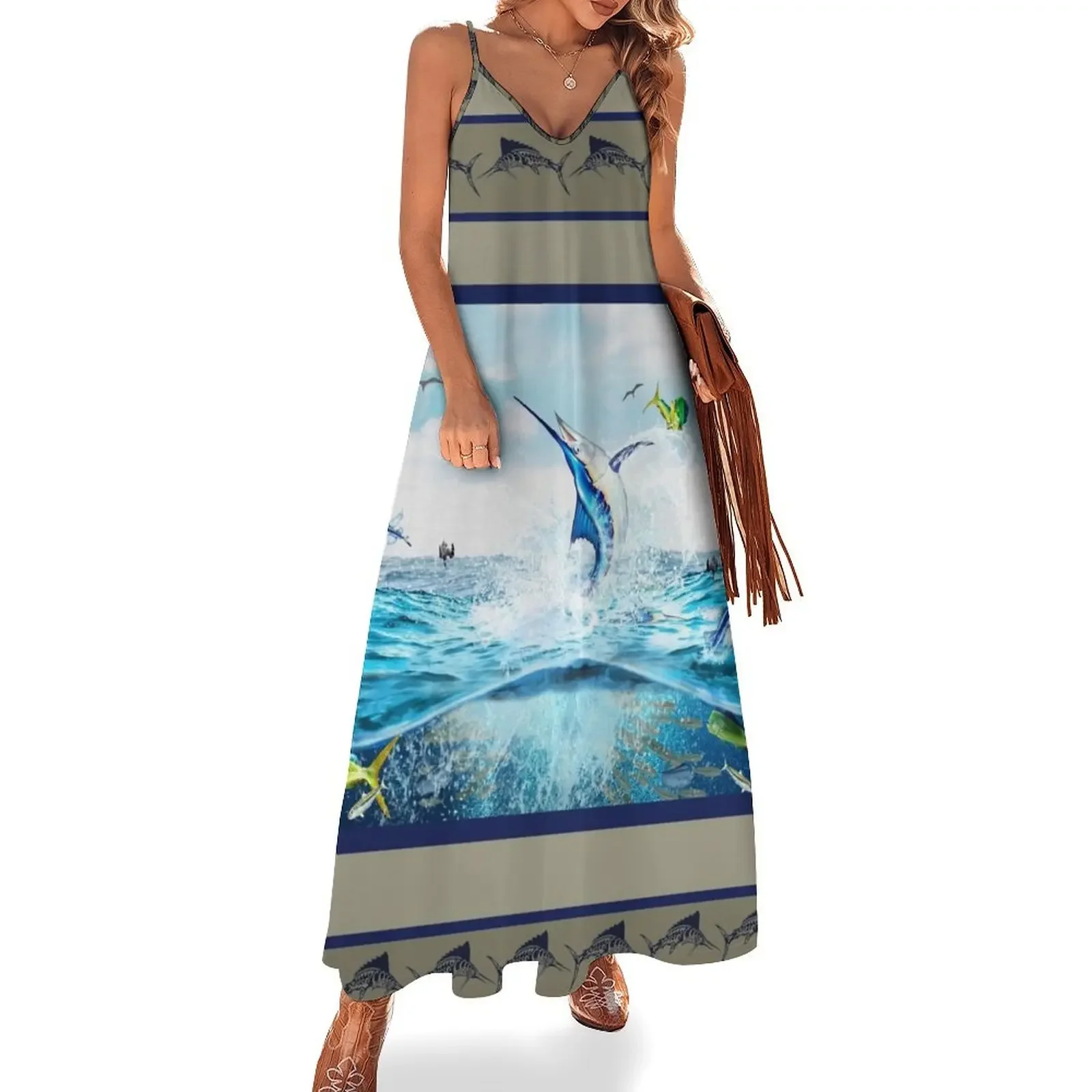 

Blue Marlin Hunting Mahi Mahi Sleeveless Dress sexy dress for women fairy dress