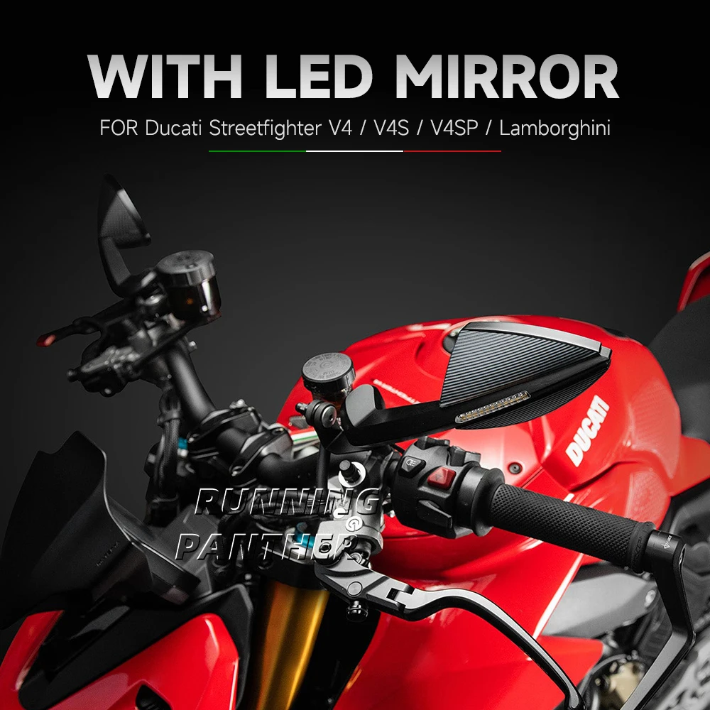 New Side Mirrors With LED Turn Signal Indicator Motorcycle Rearview Mirror For Ducati Streetfighter V4 STREETFIGHTER V4