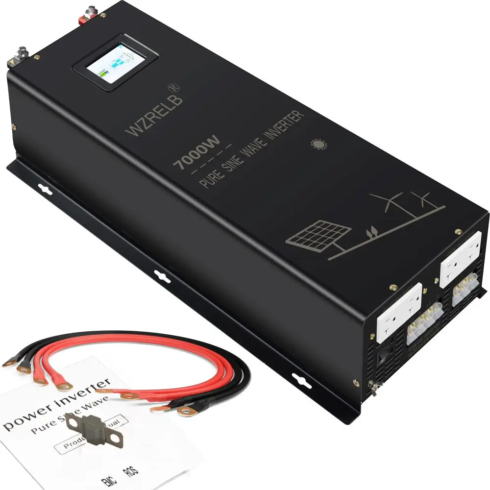 7000W Split-Phase Pure Sine Wave Solar Power Inverter Converter Monitor Screen 24V/36V/48V/72V/96V DC to 110V/220V,120V/240V AC