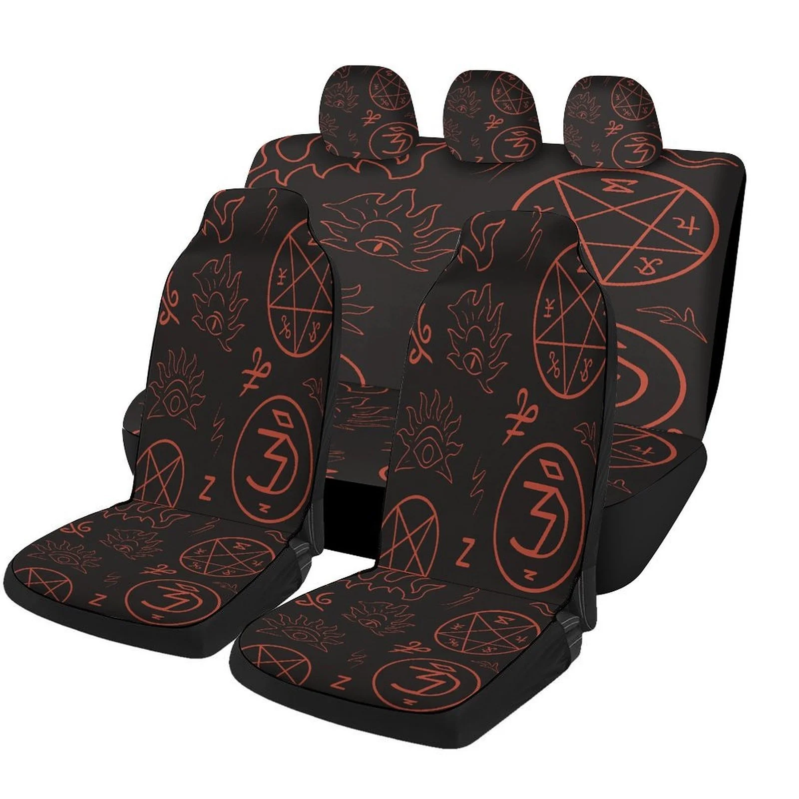 Occult Symbols Themed Car Seat Cover Set For Most Cars, Fashion Novelty Car Seat Protector Covers Full Set, Universal Car Seat C