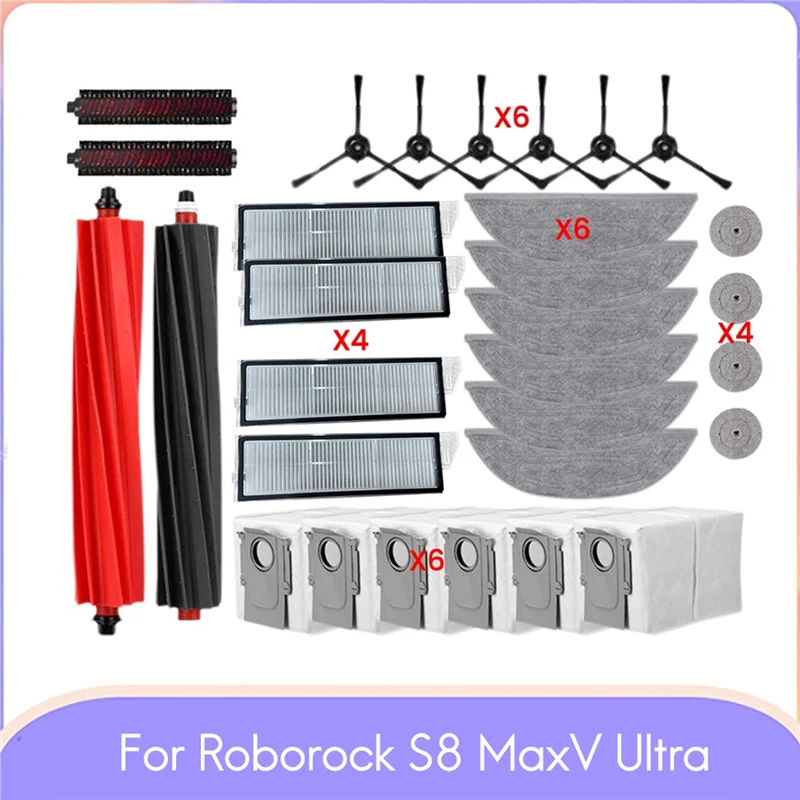A76G-30PCS فرشاة ممسحة القماش كيس لجميع الغبار طقم مرشح ل Roborock S8 Maxv الترا مكنسة كهربائية اكسسوارات استبدال أجزاء