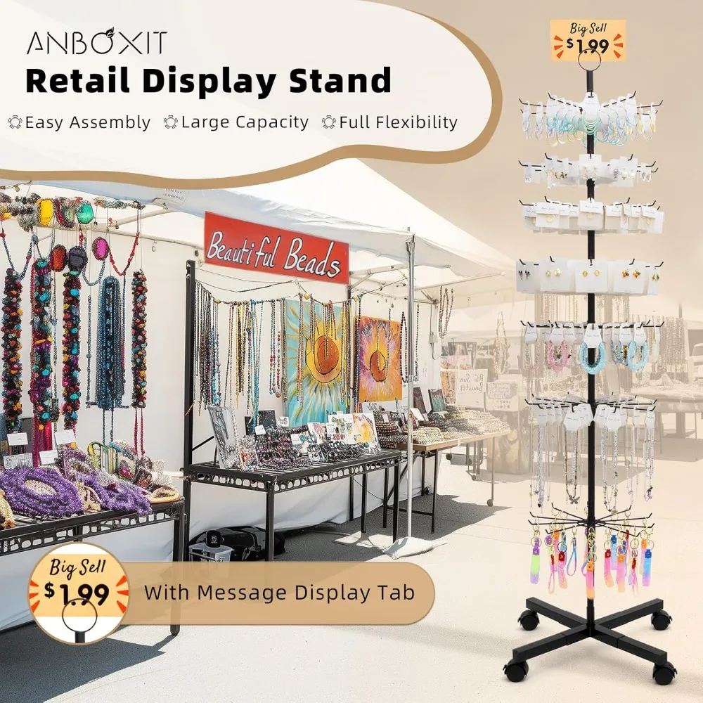 Rotating Display Stand 7 Tier Adjustable Rack for Jewelry Earrings Keychains Vendor Store Events