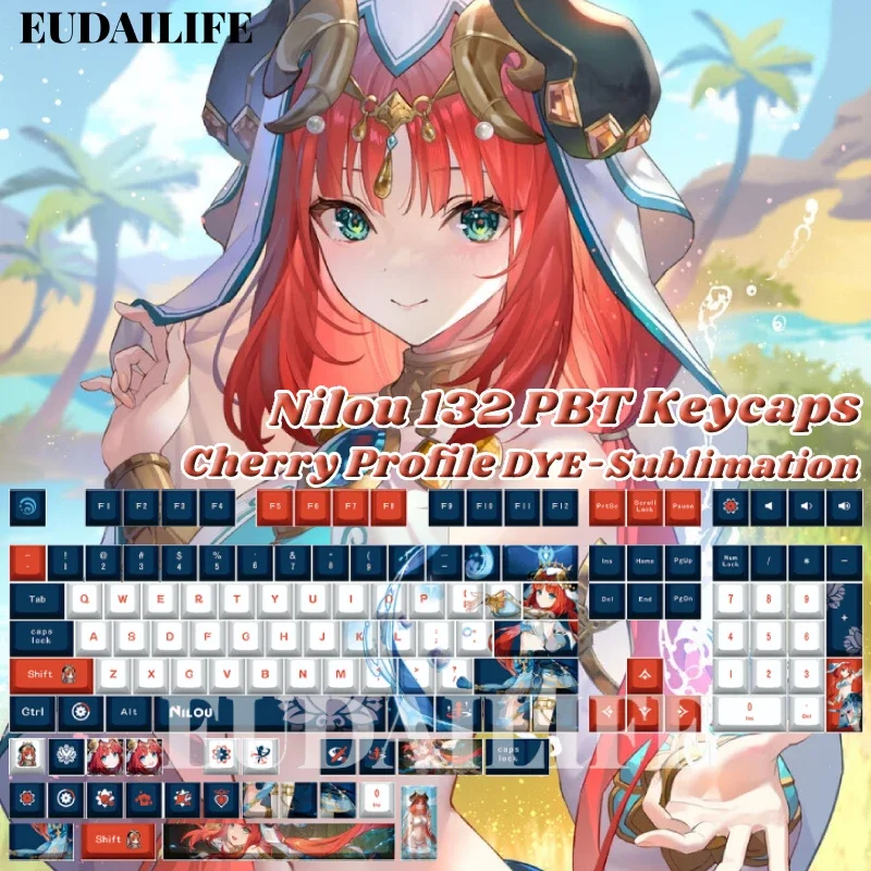 

Genshin Impact Nilou 132 чехол для ключей PBT DYE сублимационный Cherry MX перекрестный переключатель клавиатуры для механической клавиатуры игровой подарок