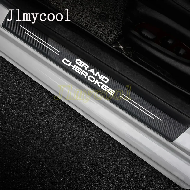 4PCS Car Logo Door Sill Scuff Plate Decor Carbon Fibre Stickers For ZJ WJ WL 1993 1994 1995 - 2019 2020 2021