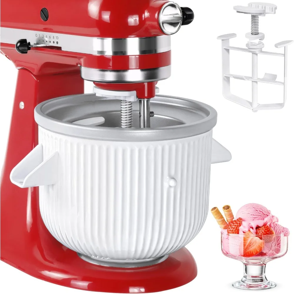 

Ice Cream Maker - Compatible with 4.5 Qt and Larger Stand Mixers - 2 Quart Frozen Yogurt - Ice Cream & Sorbet Gelato Maker