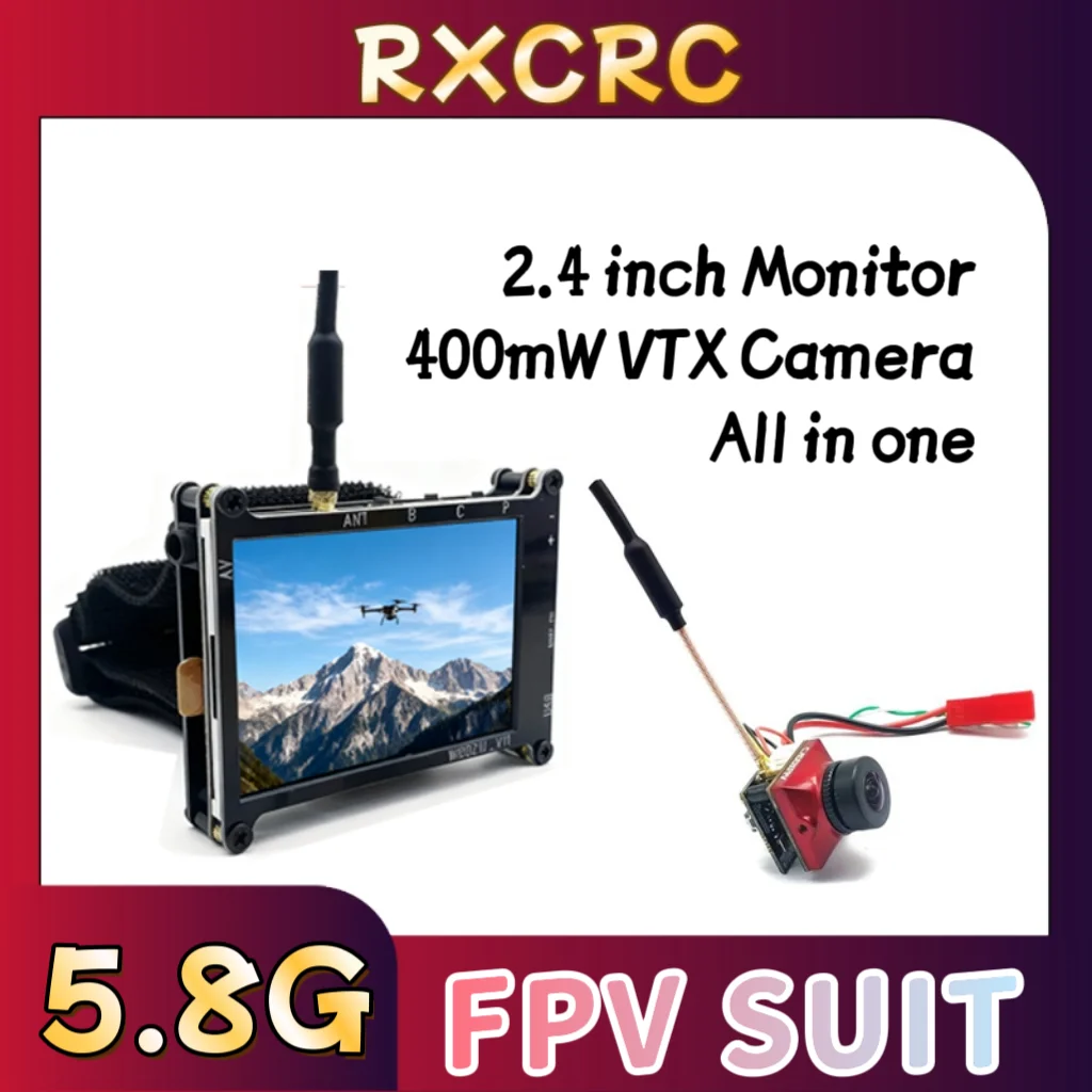 RXC 5.8G 모듈 송신기 400mW VTX Caddx Ratel 2 V2 카메라 올인원, FPV 2.4인치 모니터. RC 멀티콥터 FPV 드론 부품용.