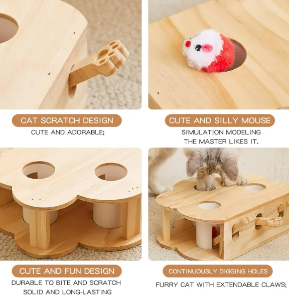 Interactive Cloud Shaped Wooden Cat Toy Whack a Mole Pet Puzzle Game Indoor Training Toy