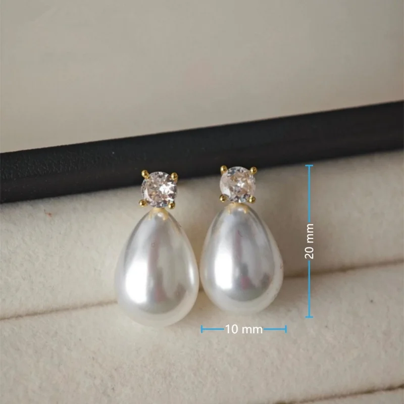 Senlissi – Hochwertige Ohrstecker aus S925-Sterlingsilber, 10 mm, Tropfenperlen-Ohrstecker, Zirkon-Oberteil, eleganter Damen-Edelschmuck – Detail 1