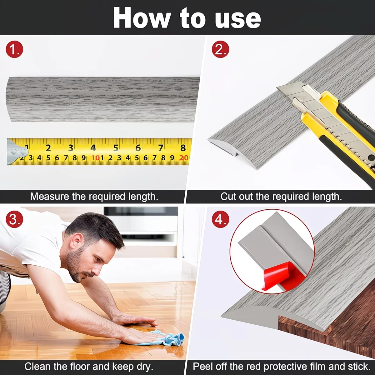 1PC 1mx3cm Floor Transition Strip Self-Adhesive Waterproof PVC Cuttable Wear-resistant Sealing Carpet To Tile Floor Door view 6