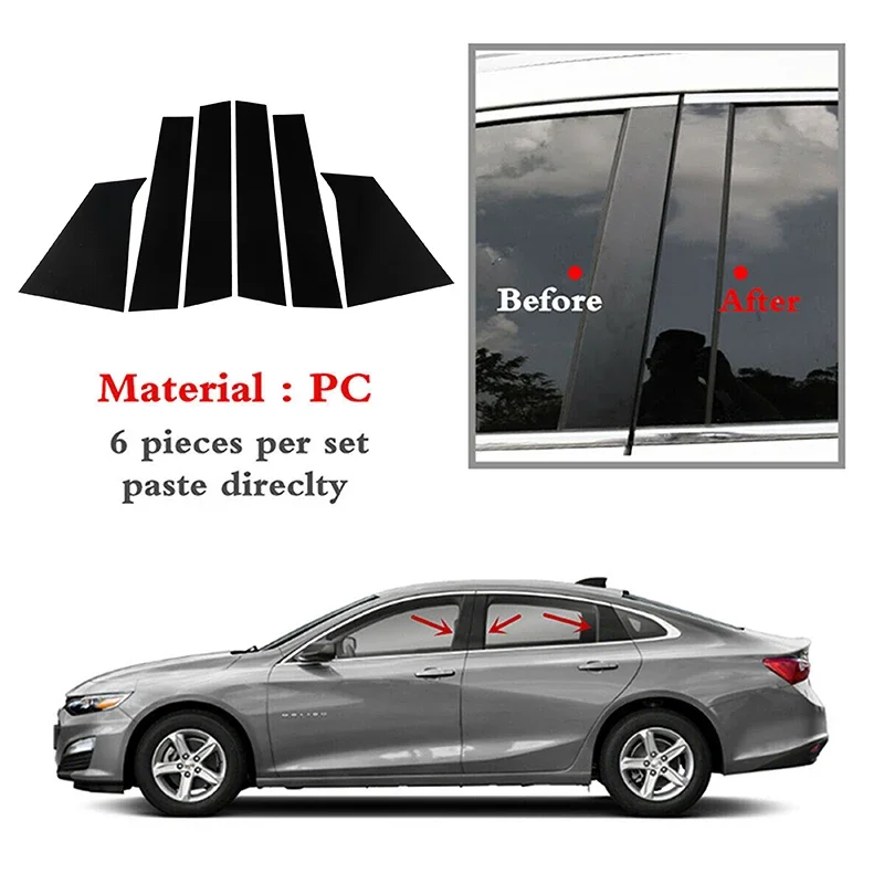 

Fit For Chevrolet Malibu 2016 2017 2018 2019 2020 2021 Gloss Black Pillar Posts Window Moulding Door Trim Decor Cover Sticker