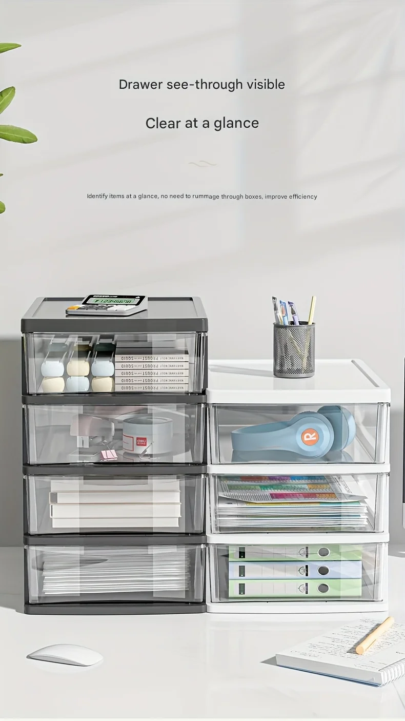 Büro-Desktop-Aufbewahrungsbox, transparente Schubladen-Kosmetik, Schreibwaren, Studentenschreibtisch, erhöhte Bar-Aufbewahrungsbox im japanischen Stil – Detail 3