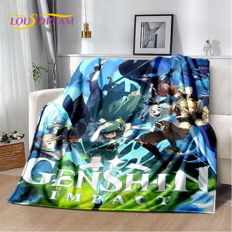 Genshin blow cartoon game soft plush blanket, flange blanket throw blanket living room sofa bed picnic cover for children