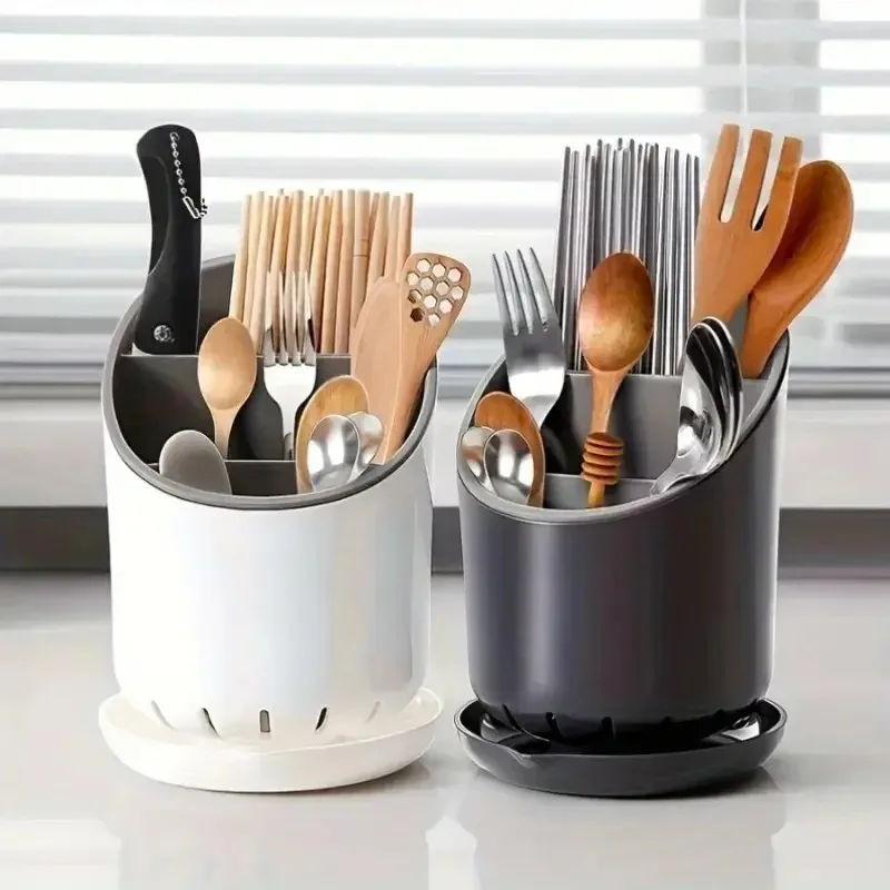 Kitchen Storage Chopsticks Tube 1PC with Drain Plate Space Saving Removable Tableware Storage Holder Kitchen Decoration