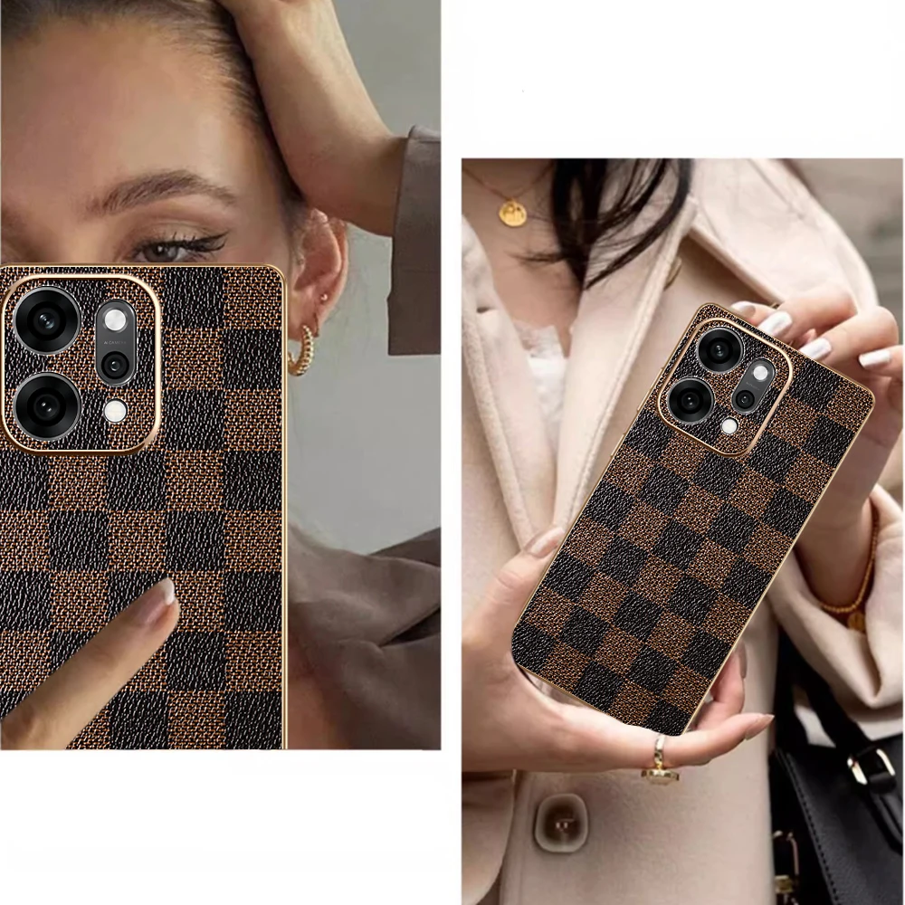Custodia in pelle Busine Sle per Oppo Reno 14 13 9 8 F Pro + Retro High-end Leopard Scacchiera Modello TPU Antiurto Proteggi la copertura