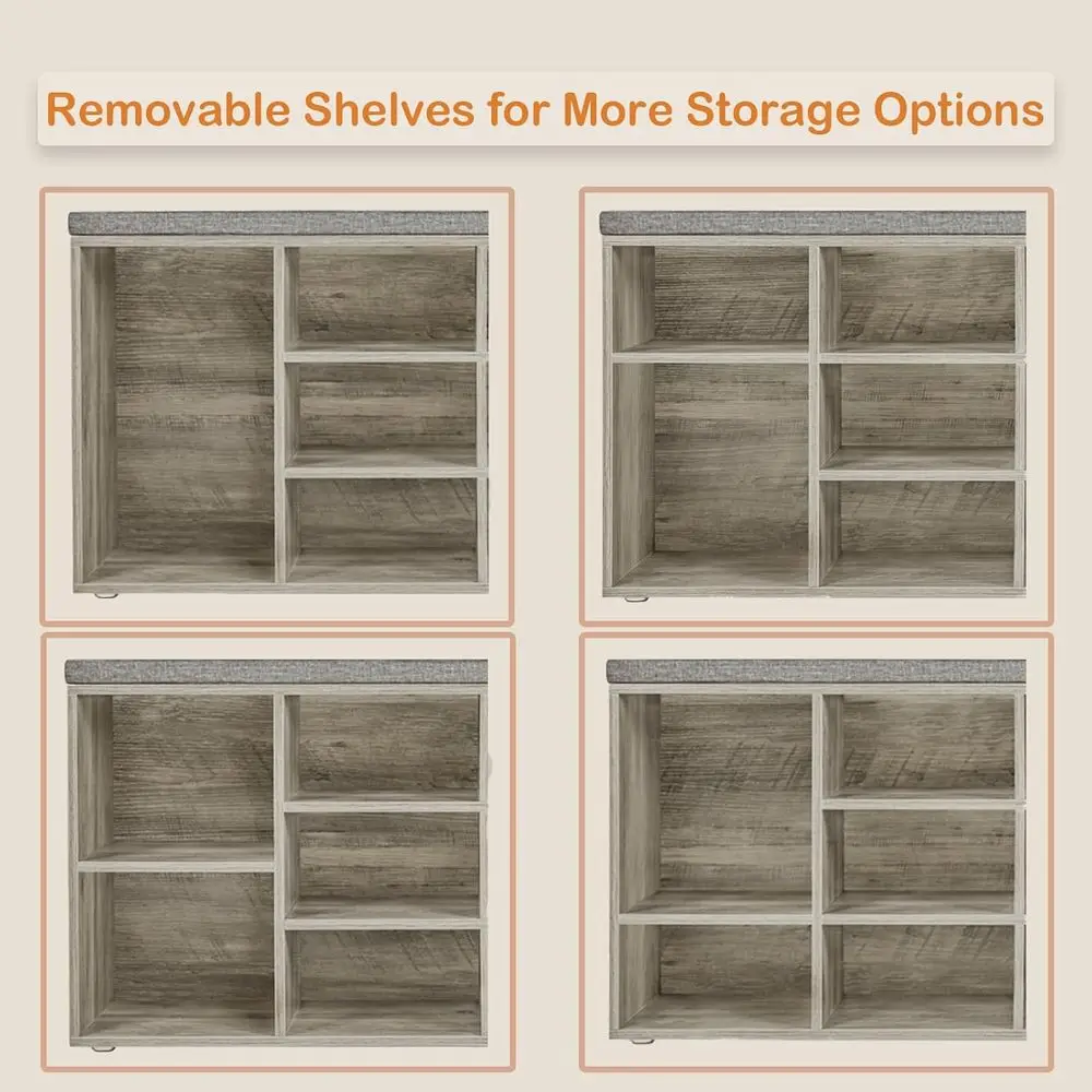 Panca portascarpe grigia Wash da 12 pezzi con cuscino, scaffale regolabile per ingresso, guardaroba e spazi abitativi