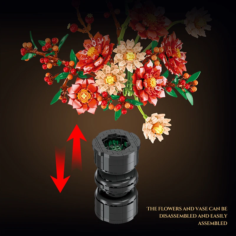 Blocs de construction créatifs de fleurs de chrysanthème Dahlia, fleurs éternelles Morandi, plantes en pot, briques, jouets de décoration, cadeau de saint-valentin