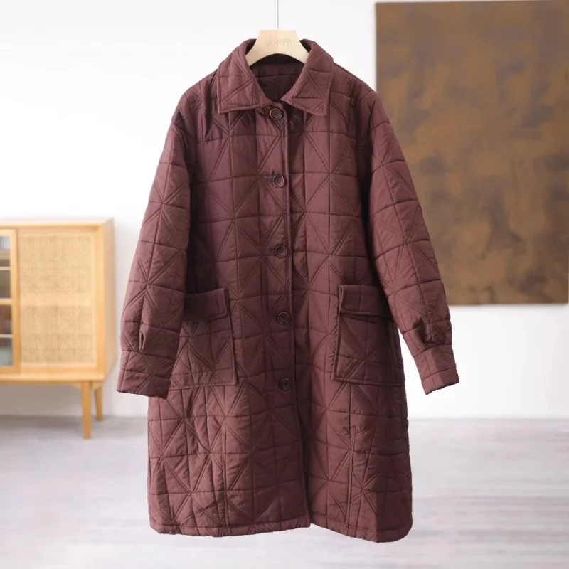 Giacca leggera da donna medio-lunga, calda vestibilità ampia Capispalla alla moda, elegante cappotto invernale trapuntato tinta unita di grandi dimensioni w1835
