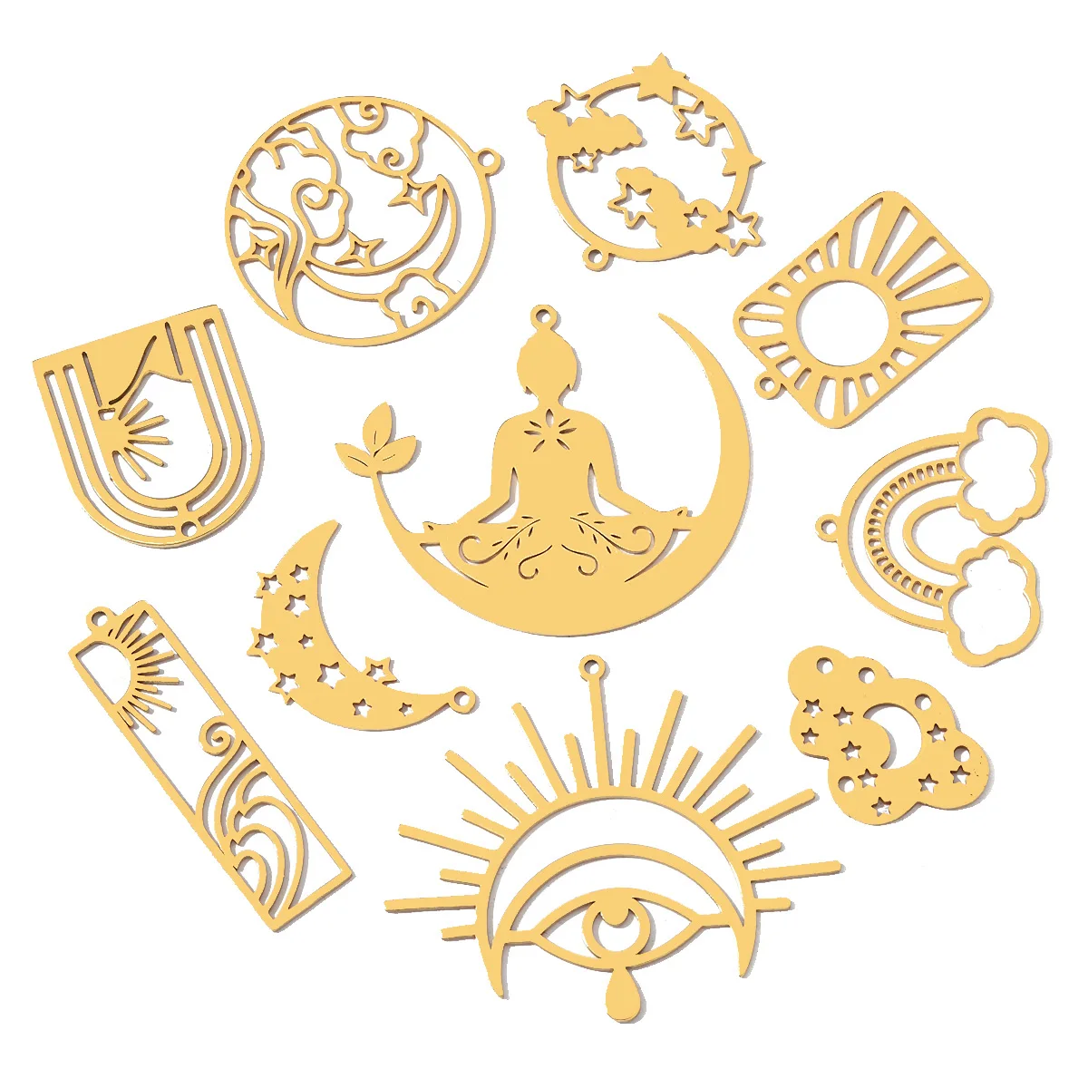 10pcs/Lot Stainless Steel Crescent Moon DIY Charms Meditation Lotus Necklace Pendants Woman Lightning Jewelry Finding Wholesale