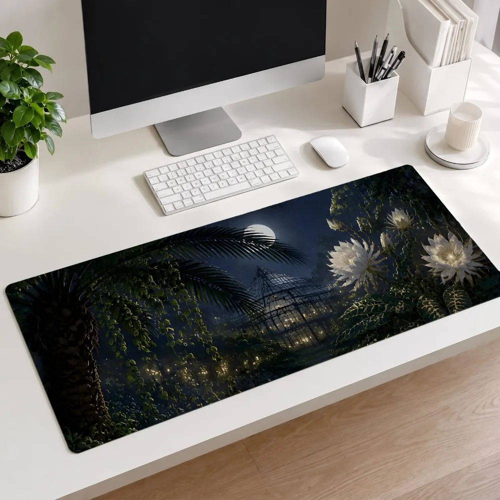 Moonlit tropical white flower pattern, suitable for computer desks, study desks,gaming equipment accessories alfombrillas gaming