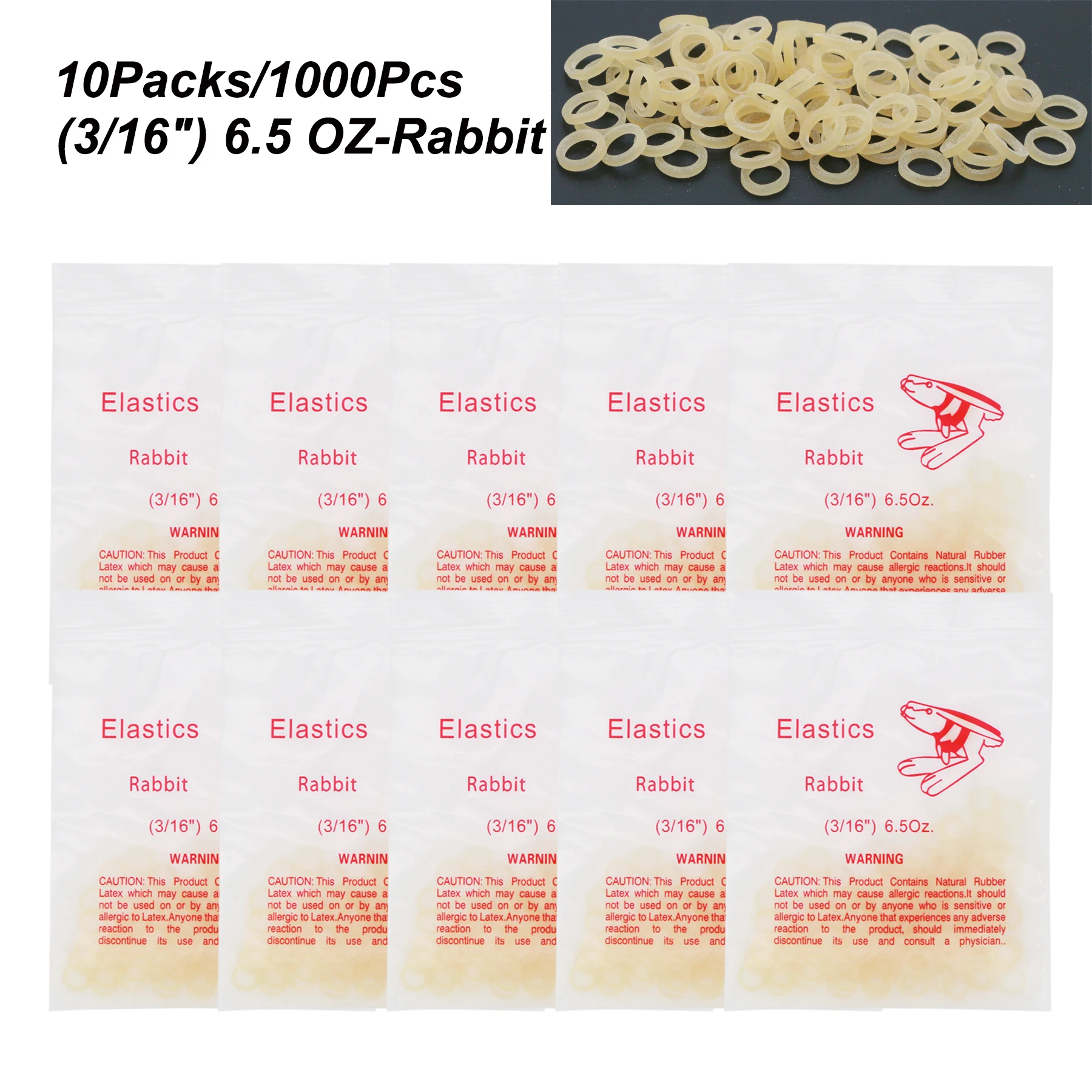 10Bags/1000Pcs Dental Orthodontic Elastics Latex Rubber Bands Use For Brackets Braces 3/16\'\' Rabbit 6.5OZ