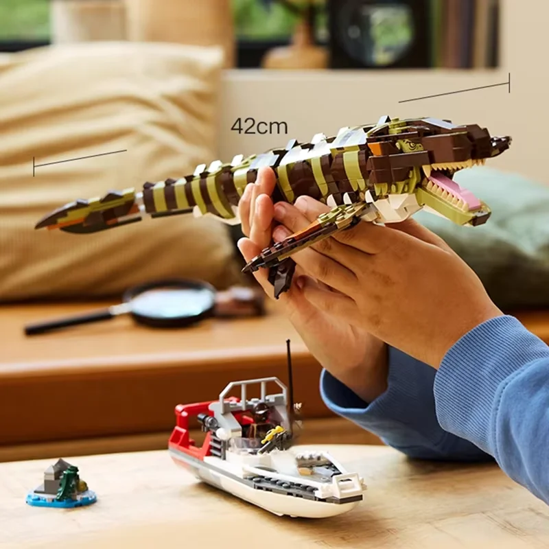 مكعبات بناء سلسلة الديناصورات في الحديقة العالمية، قارب Mosasaurus البحري، ألعاب تجميع الأطفال #2
