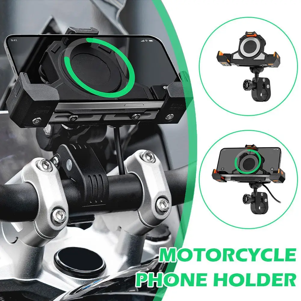 Motorcycle Shock-absorbing Mobile Phone Holder Aluminum Navigation Alloy Fixed Triangle Charging Bracket Holder Wireless A9P5