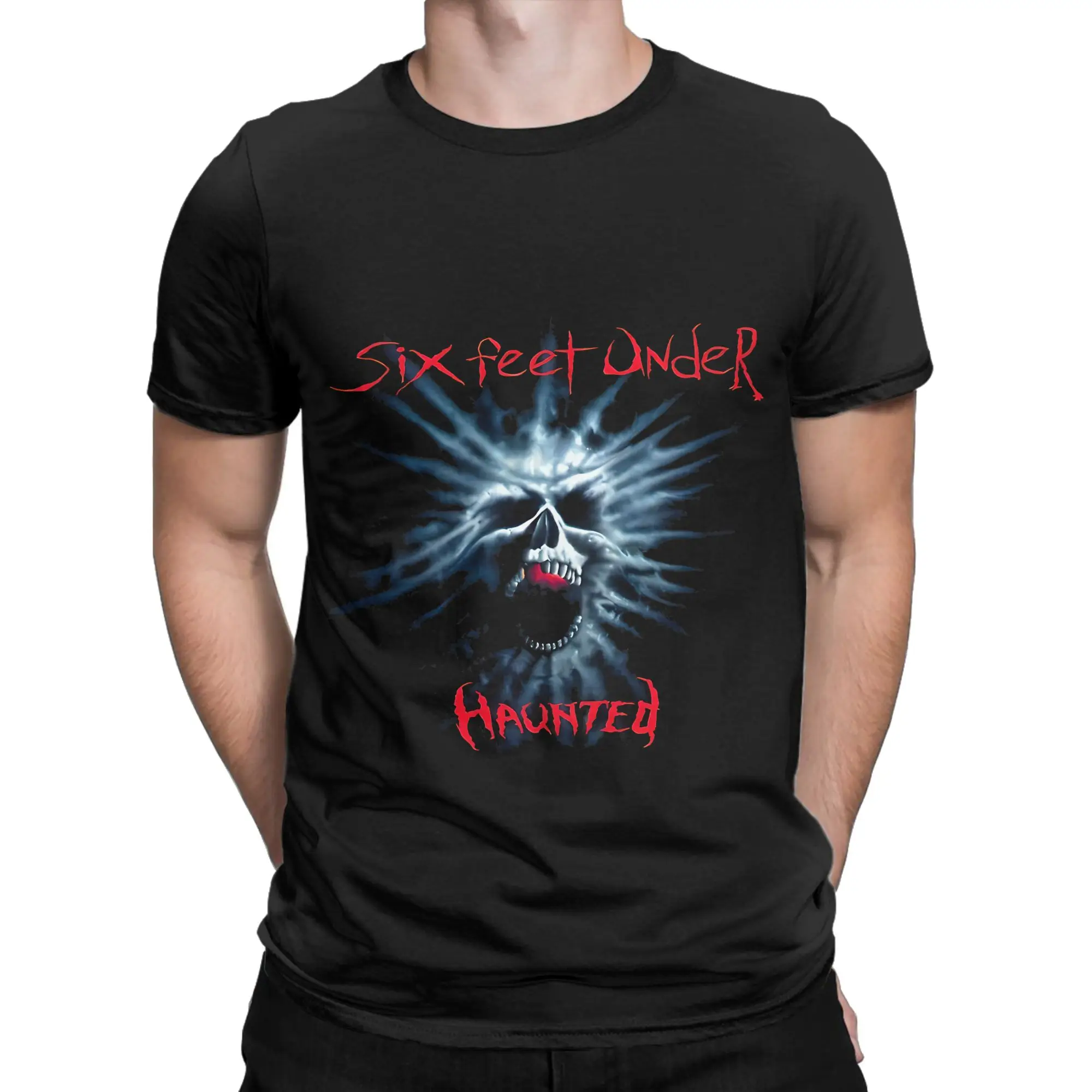 Haunted Essential Shirt Graphic Funny 100% Cotton T-Shirt ssix feet under Tees Tops For Men