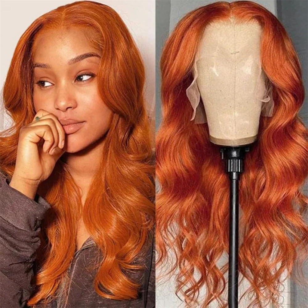 Body Wave Ginger Orange 13x4 HD Lace Front Wigs Human Hair Brazilian Remy Colored Pre Plucked 13x6 Transparent Lace Frontal Wig