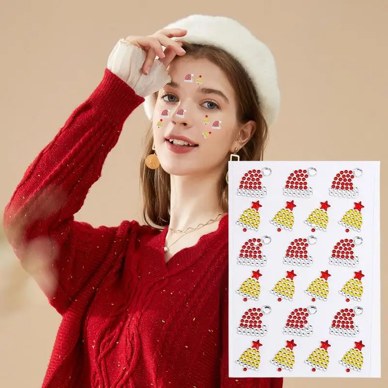 Christmas Face Jewels For Women 7 Sheet Facial Bling Craft Rhinestone Sticker Set Christmas Face Gems For Festival Carnival