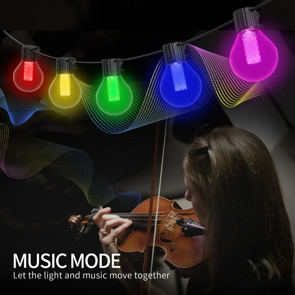 G40 Globe Bulb String Lights Outdoor Waterproof RGB Smart Bluetooth APP Music Sync Fairy Garland Xmas Wedding Garden Decor Light