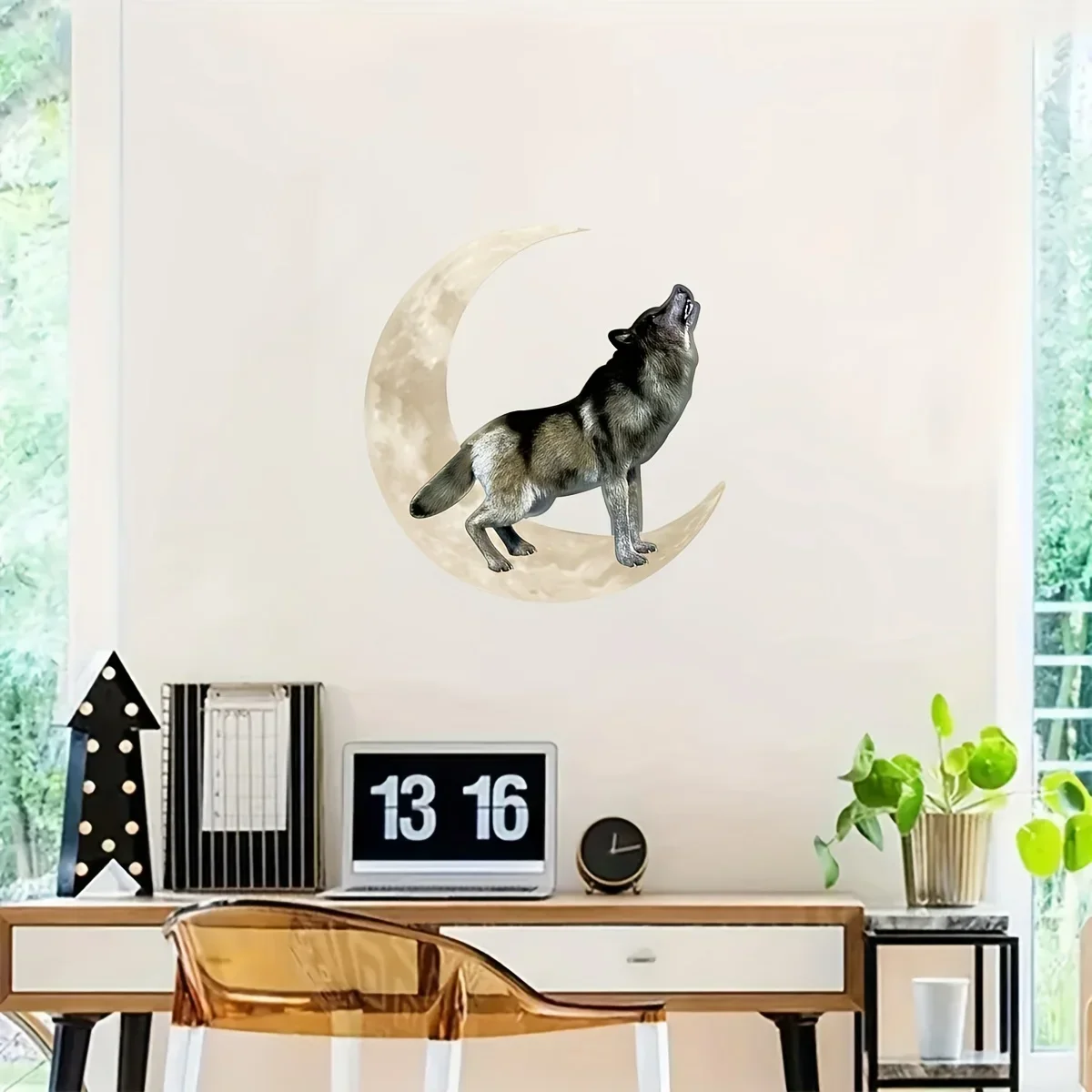 

CIFBUY Decoration Wolf on Moon Metal Home Art Wall Sticker Livingroom Outdoor Home Bedroom Metal Wall Hanging Decoration Backgro