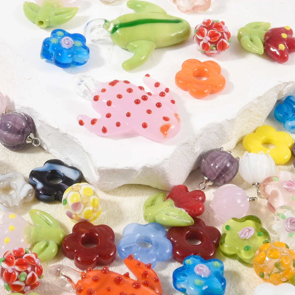 6/9/10 шт. DIY корейский Y2K стеклянный цветочный кулон Dijes Para Bisutería Mix Lampwork Tree Cactus Bell Orchid Breloques ювелирные изделия