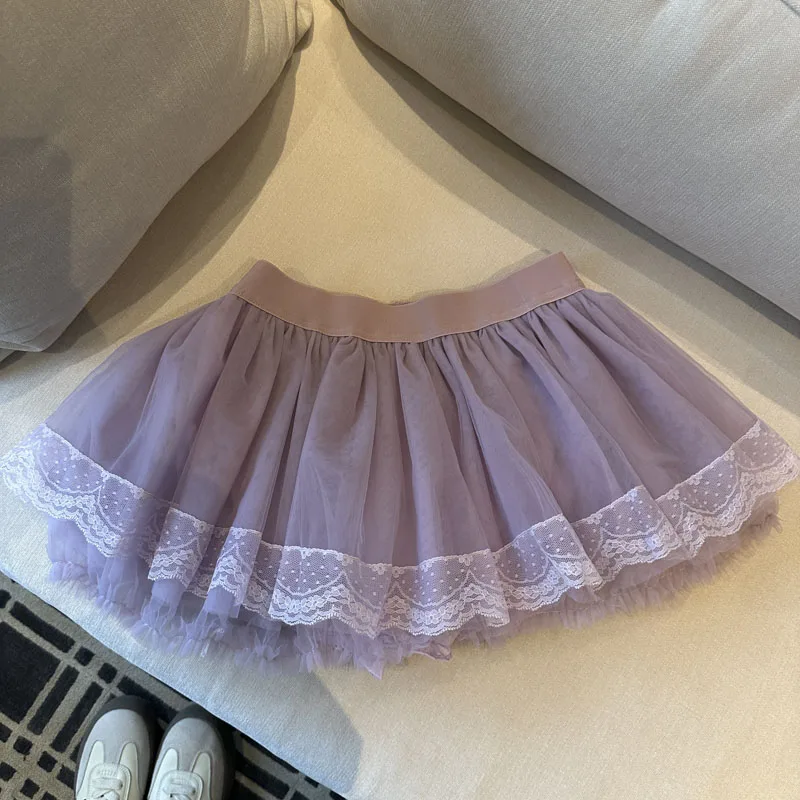 Sweet Lace Patchwork Mini Skirt Women Summer Preppy Kawaii Mesh A Line Cake Skirts Cute High Waist Casual Harajuku Japan Skirt