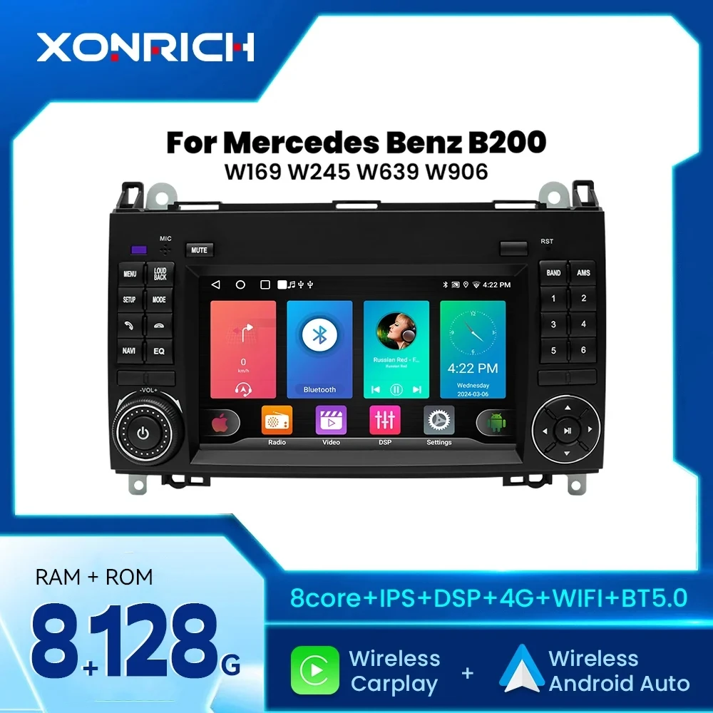 Wireless Carplay Android 14 Autoradio für Mercedes Benz B200 Sprinter W906 W639 Ab Klasse W169 W245