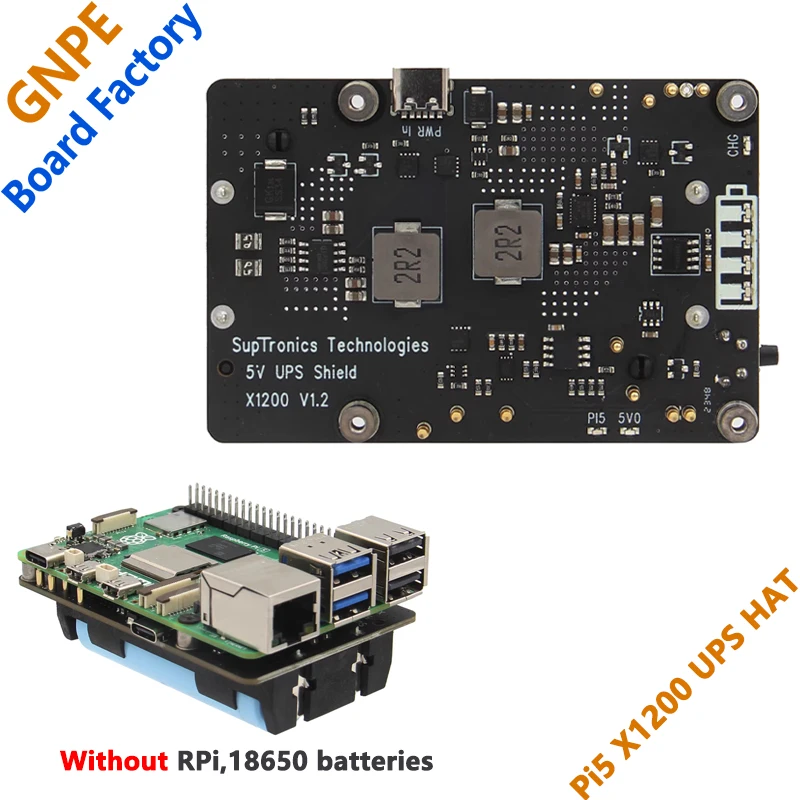 

Raspberry Pi 5 X1200 UPS Board Uninterruptible Power Supply For 18650-Li-Battery (NOT includ)