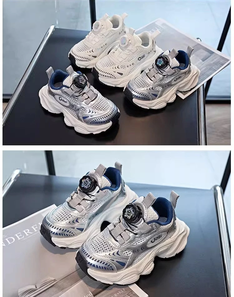 Schul-Sneaker mit Dicker Weicher Sohle, Kinder-Laufschuhe, Atmungsaktives Mesh, 2025 Neue Kinder-Sportschuhe mit Drehknopf, Bequem – Detail 2