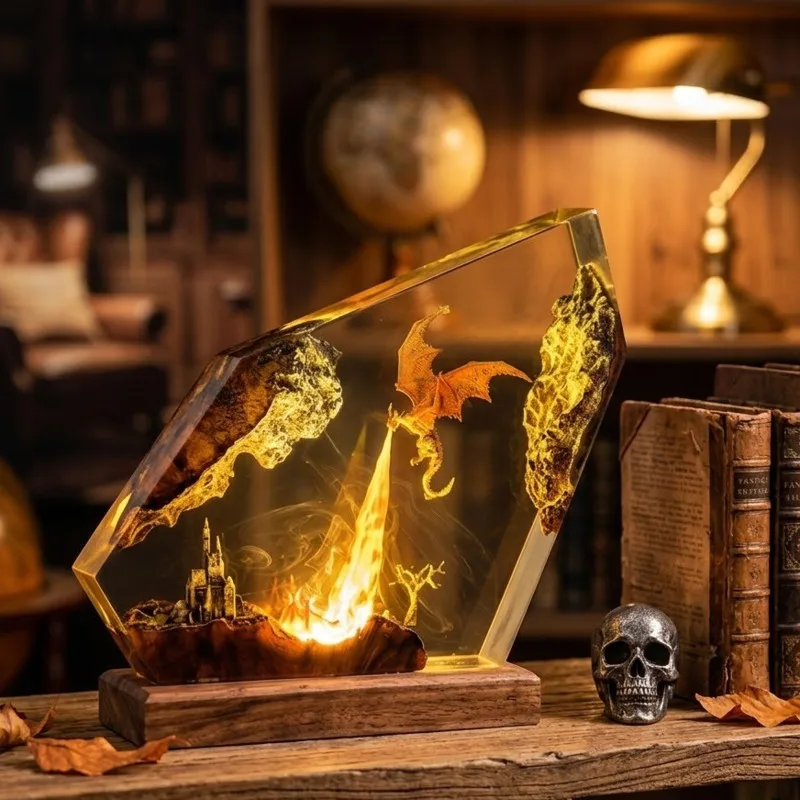 

Resin Epoxy Lamp Handmade Flaming Dragon Night Light Halloween Gift Party Centerpiece Home Display For Teens Spooky Gothic Decor