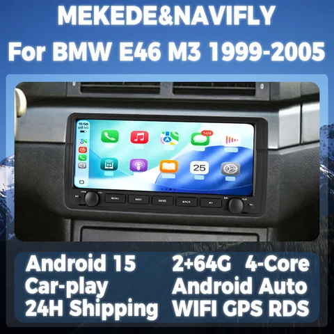 Wireless CarPlay Android Auto Multimedia Display Screen For BMW E46 M3 X5 1998-2006 Android 15 Car Radio GPS Intelligent System
