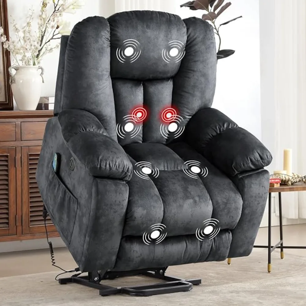 Lift Recliner Chair with Massage, Heat, and USB , Overstuffed Wide Recliners, Heavy Duty and Safety Motion Reclining Mechanism