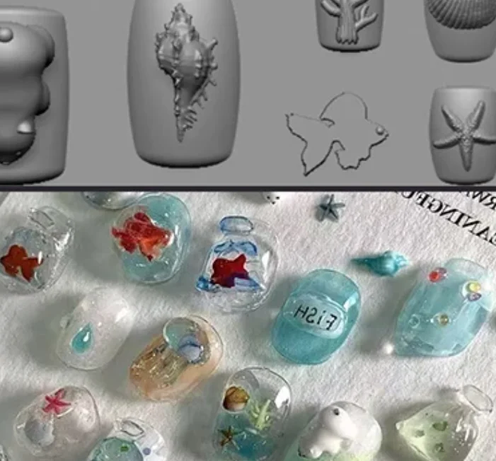 1 قطعة قذيفة البحر نجم البحر ذهبية قنديل البحر الأسماك ثلاثية الأبعاد سيليكون مسمار قالب الصيف البحر قنديل البحر لتقوم بها بنفسك قالب من السيليكون مسمار الفن العفن