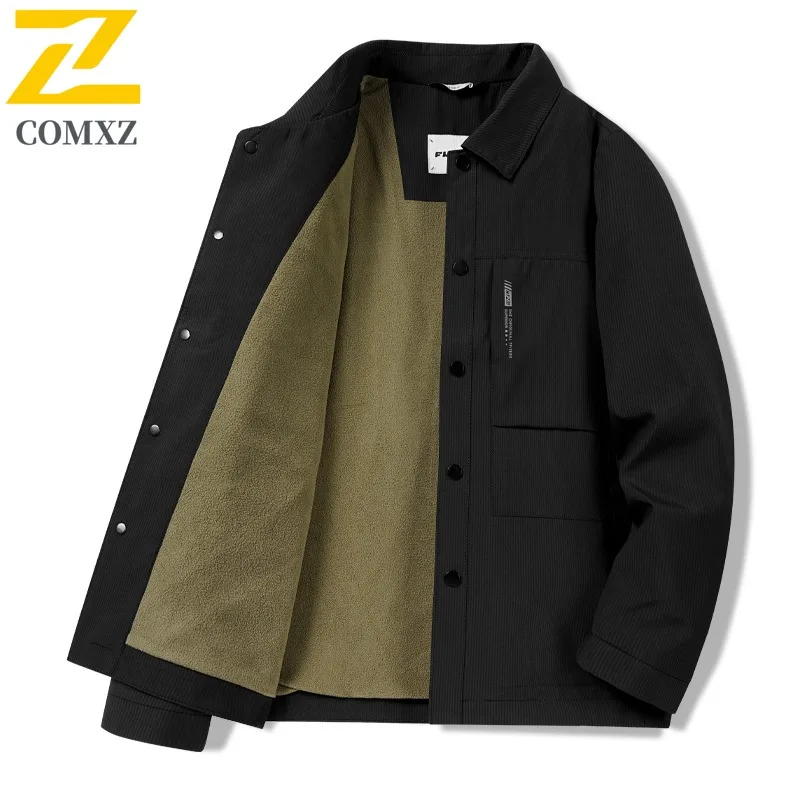 

COMXZ Мужская новая куртка 2025 с отложным воротником, уличная деловая офисная ветровка для гольфа, против морщин, осенняя куртка без капюшона