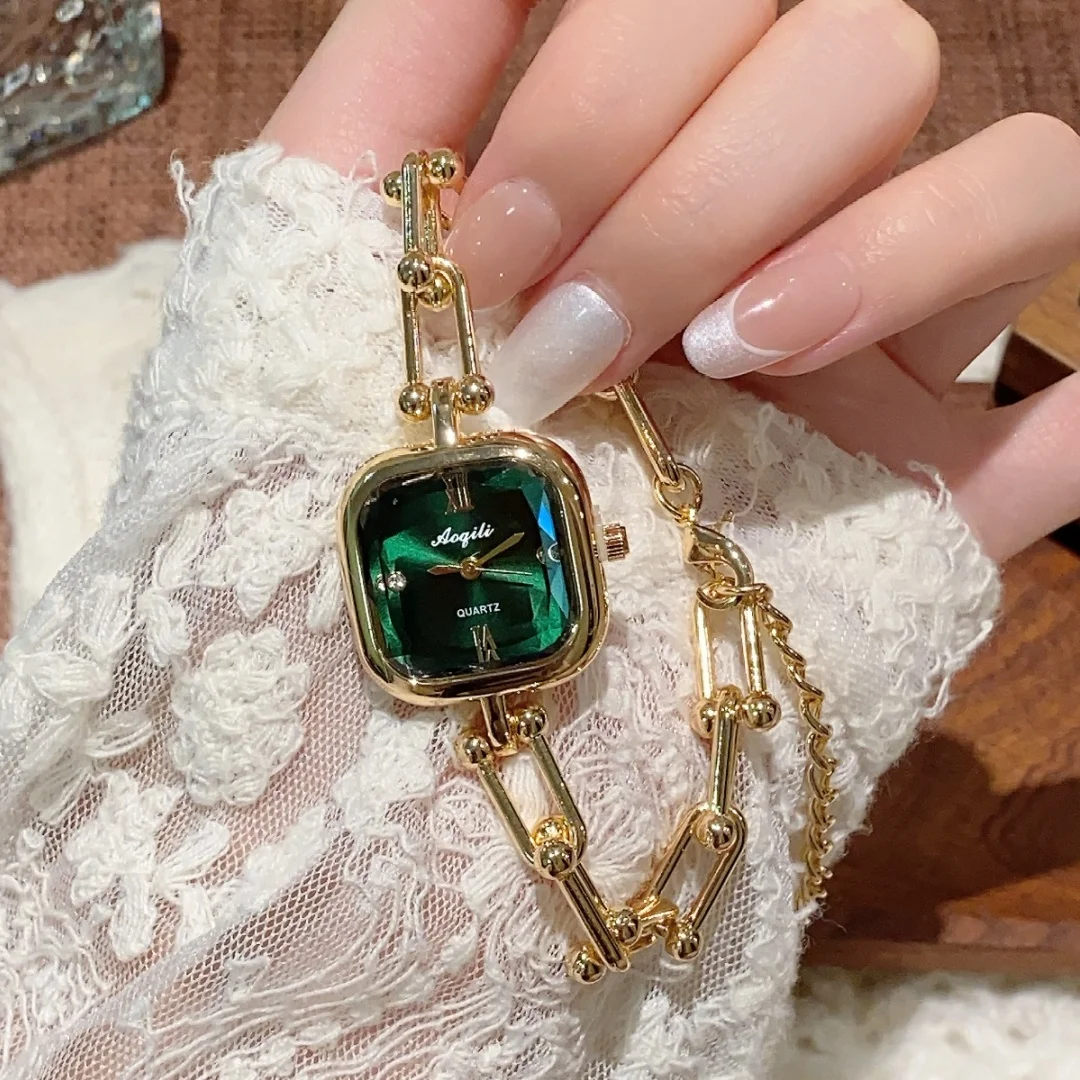 Nova senhora pulseira relógio de ouro para mulheres mostrador quadrado moda quartzo relógio de pulso presente atacado relógio feminino reloj mujer
