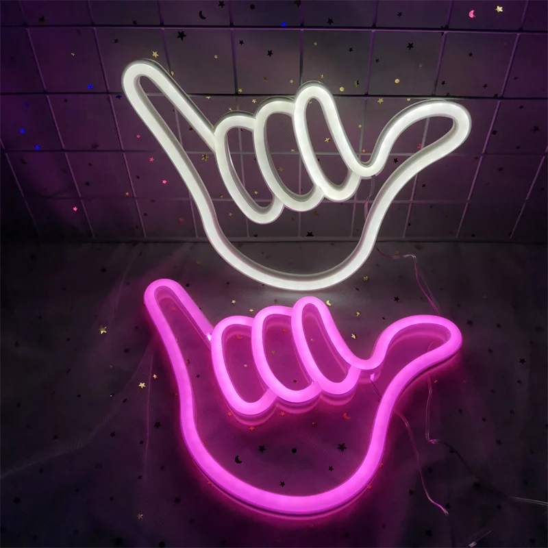 Led Neon Wall Decoration I Love You Peace Gesture Finger Night Light Bedroom Living Room for Christmas Birthday Days Bar Decor