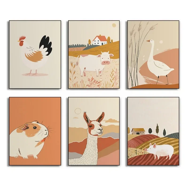 Farm Animal Rabbit Rooster Camel Horse Poster Print Canvas Pictures Home for Living RoomWall Modern Decor Frameless Painting