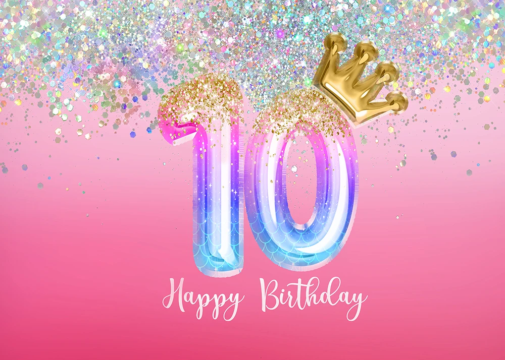 خلفيات لحفلات أعياد الميلاد للفتيات خلفيات 10th حورية البحر باستيل الوردي راية بالونات بريق الأميرة 10 سنوات من العمر