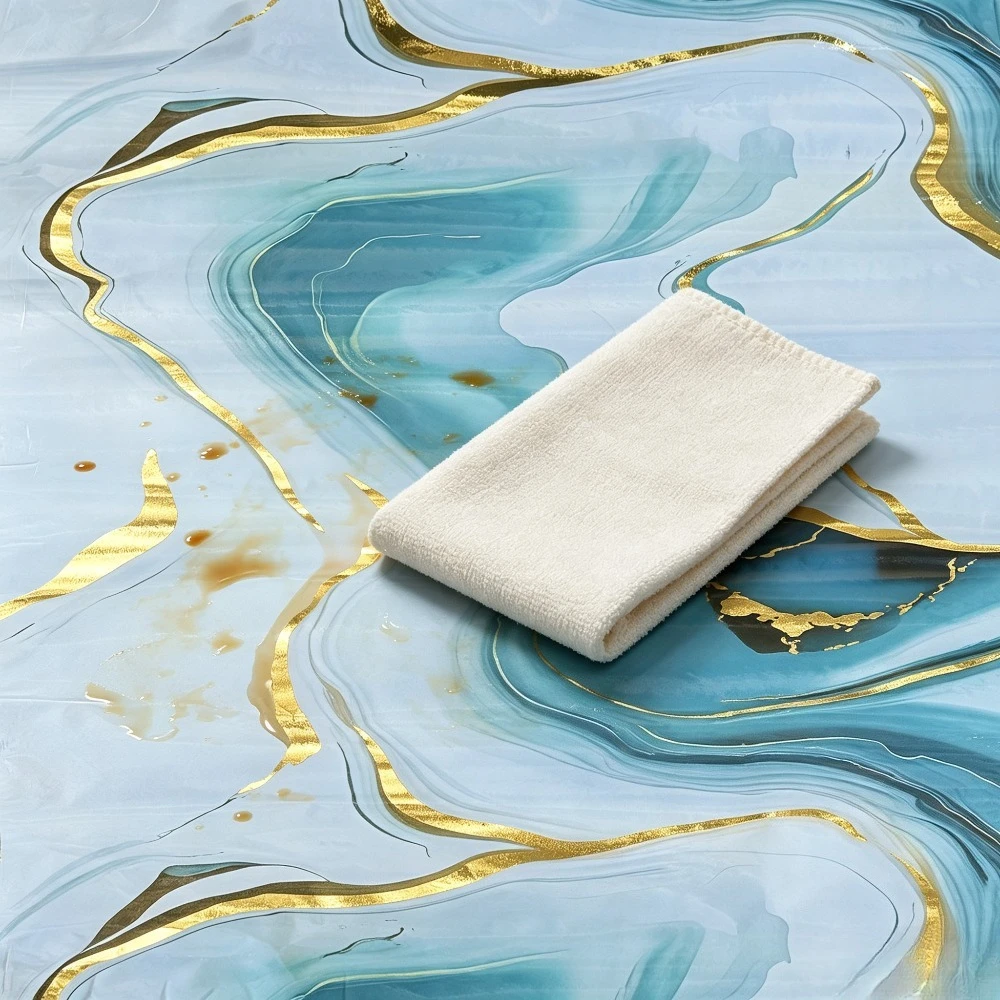 Water Ripple Blue Gold Marble Waterproof Self Adhesive Wallpaper High Gloss Home Furniture Renovation Sticker