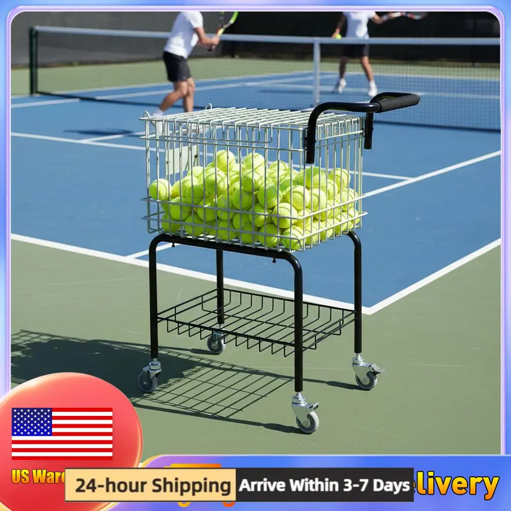 

Мобильная тележка-корзина для сбора теннисных мячей, большая вместимость (350 мячей), стальная тележка для пиклбола, бейсбола, софтбола